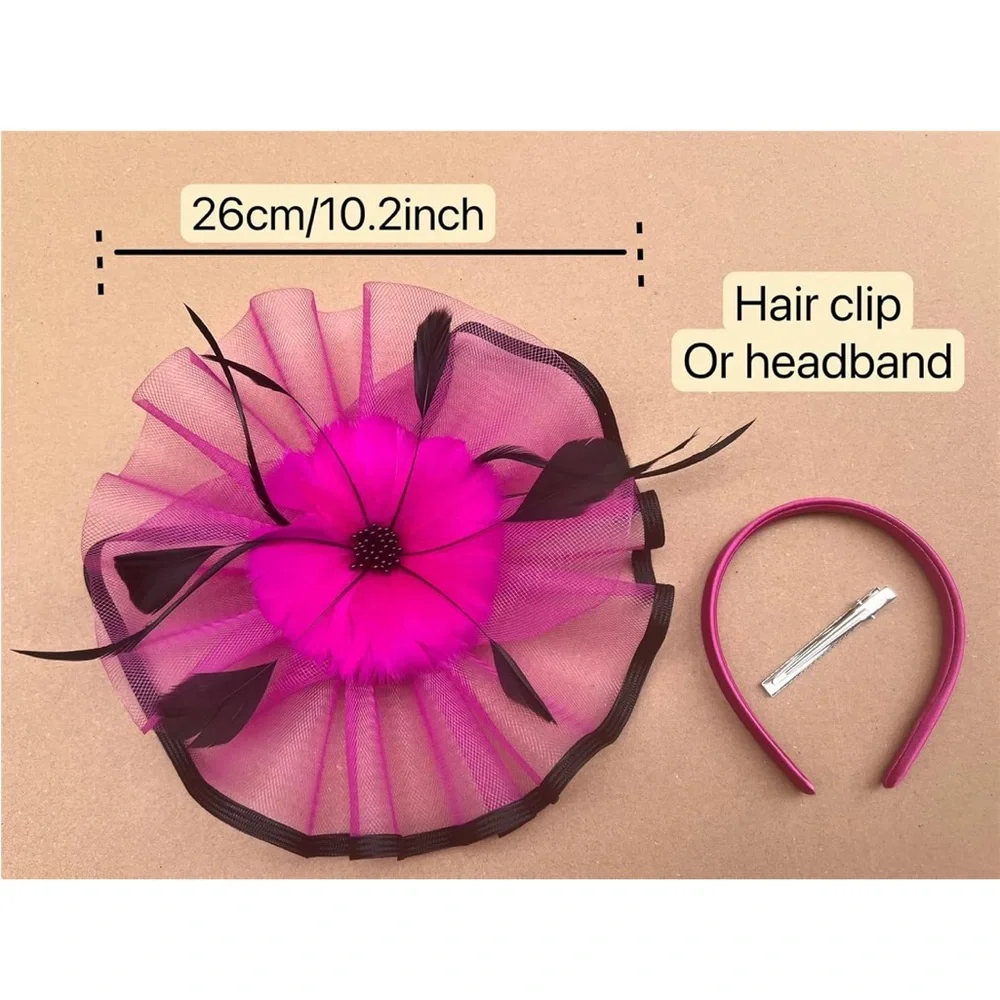 Chic Fuchsia Fascinator with Black Details - Picture 3 of 6